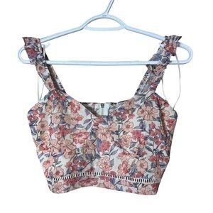 Kendall‎ & Kylie Ruffle V-Neck Back Zip Cropped Floral Blouse Small Cottagecore